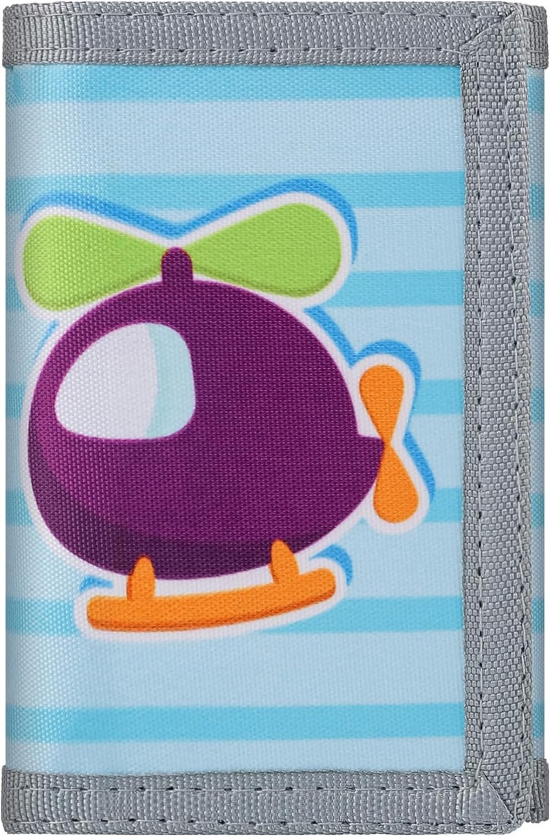 Jonyee Kids Wallet for Boys Girls 3-14, RFID Trifold Novelty Wallet with Zipper and Key Chain, Outdoor Purse with Coin Pocket and ID Window, Card Holders for Toddler Children Gifts -Plane Purple - Image 1